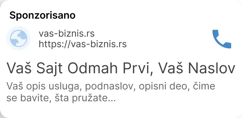 Oglas prvi u rezultatima pretrage